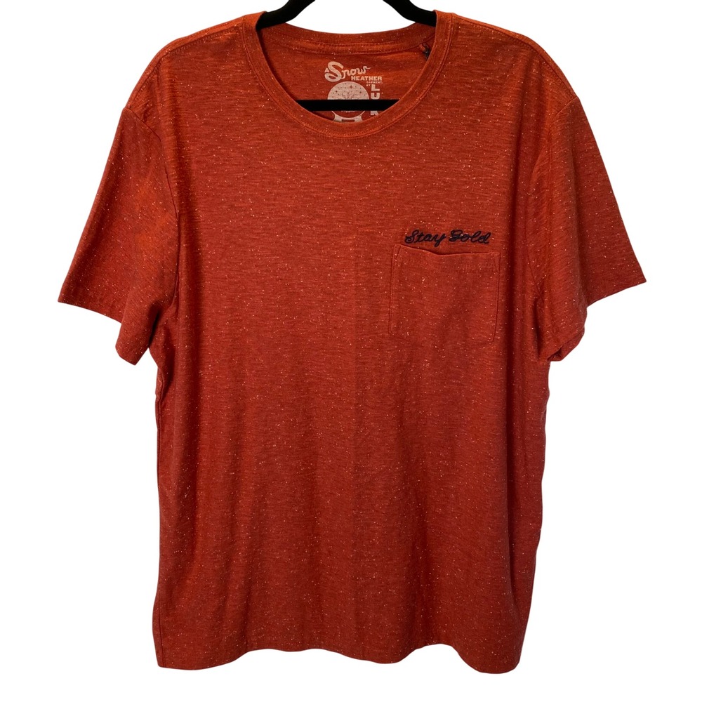 Lucky Brand Stay Gold T-Shirt Mens XL Rust Orange Snow Heather Pocket Tee NEW